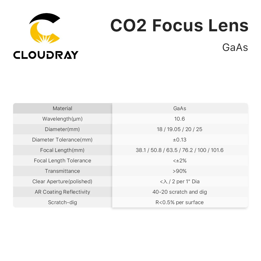 Фокусная линза Cloudray CL03 Dia 18 19 20 мм GaAs Co2 Лазерная для высокомощного лазерная резка