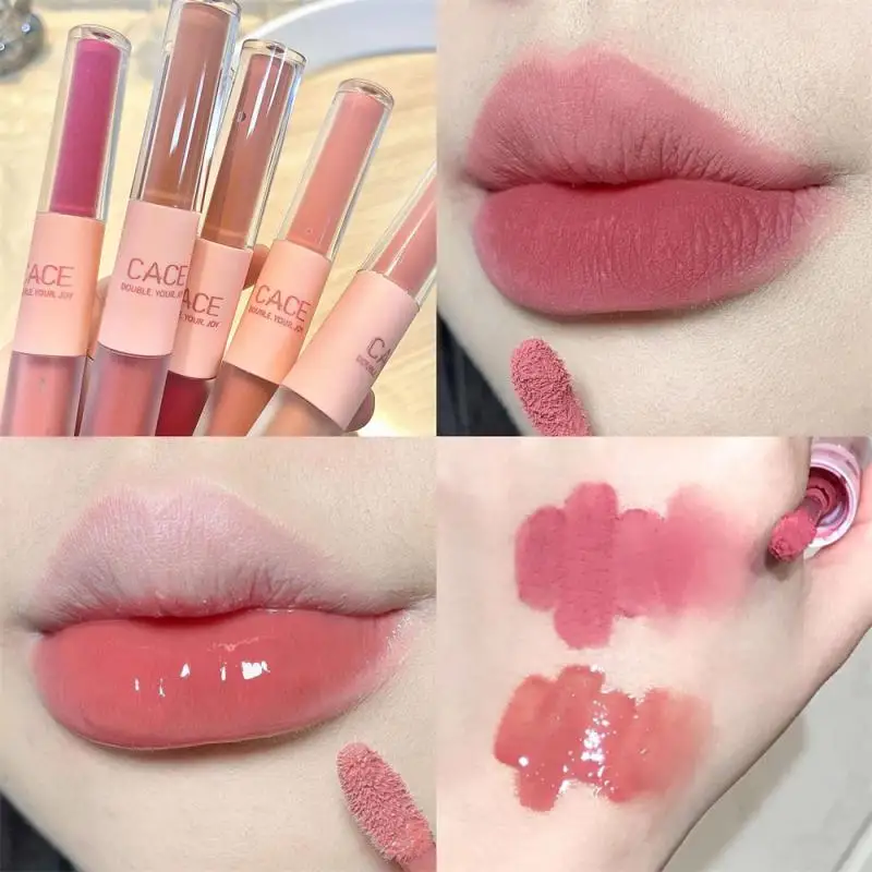

6-color Lipstick Double-head Lip Gloss Non-stick Cup Non-fading Matte Pearlescent Liquid Long Lasting Lip Glaze Makeup Cosmetic