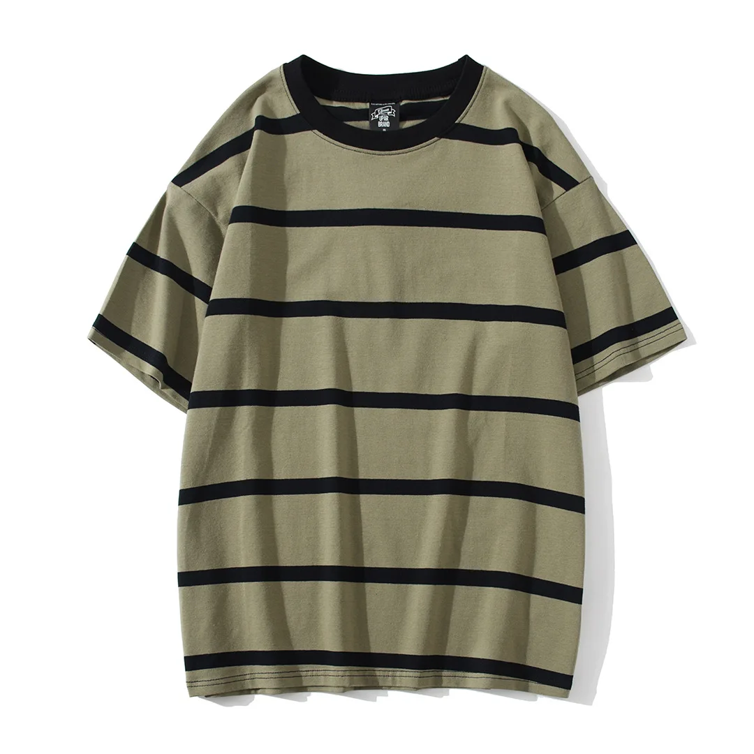 

Men's Casual Clothing Stripe Simple Style Short Sleeve Tee for Man Campus Style Oversize Loose Couples T-shirt male Clothes