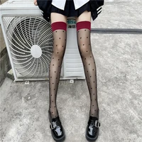 2022 new red edge stockings heart jacquard stockings over the knee thigh socks super thin sexy wave dot black silk