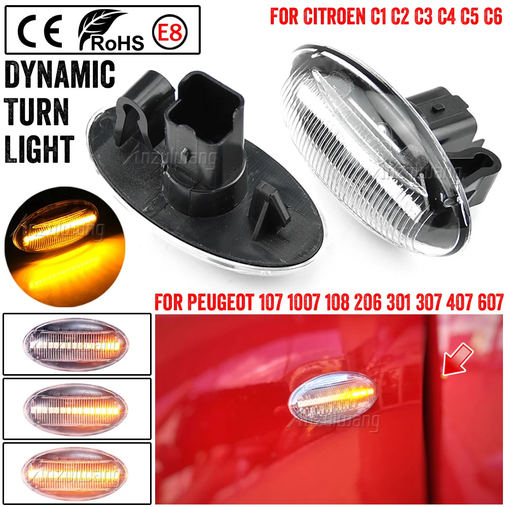 

1pair Led Dynamic Signal Side Marker Flashing Indicator Blinker Turn Light For Peugeot 307 206 607 407 1007 107 4007 Lamp