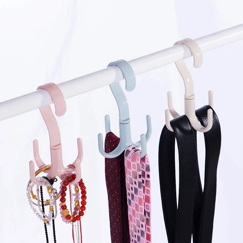 

Creative 360° Rotated Hanger Hooks Four-claw Multi-functional Wardrobe Bag Hook Plastic Scarf Tie Hook Storage Rack Space Saving