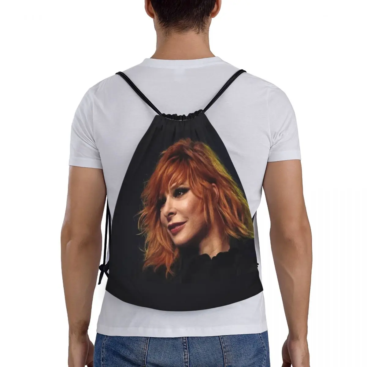 Фото Пользовательские сумки Mylene Farmer на шнурке для тренировок, рюкзаки для йоги, женские и мужские спортивные сумки для спортзала №5