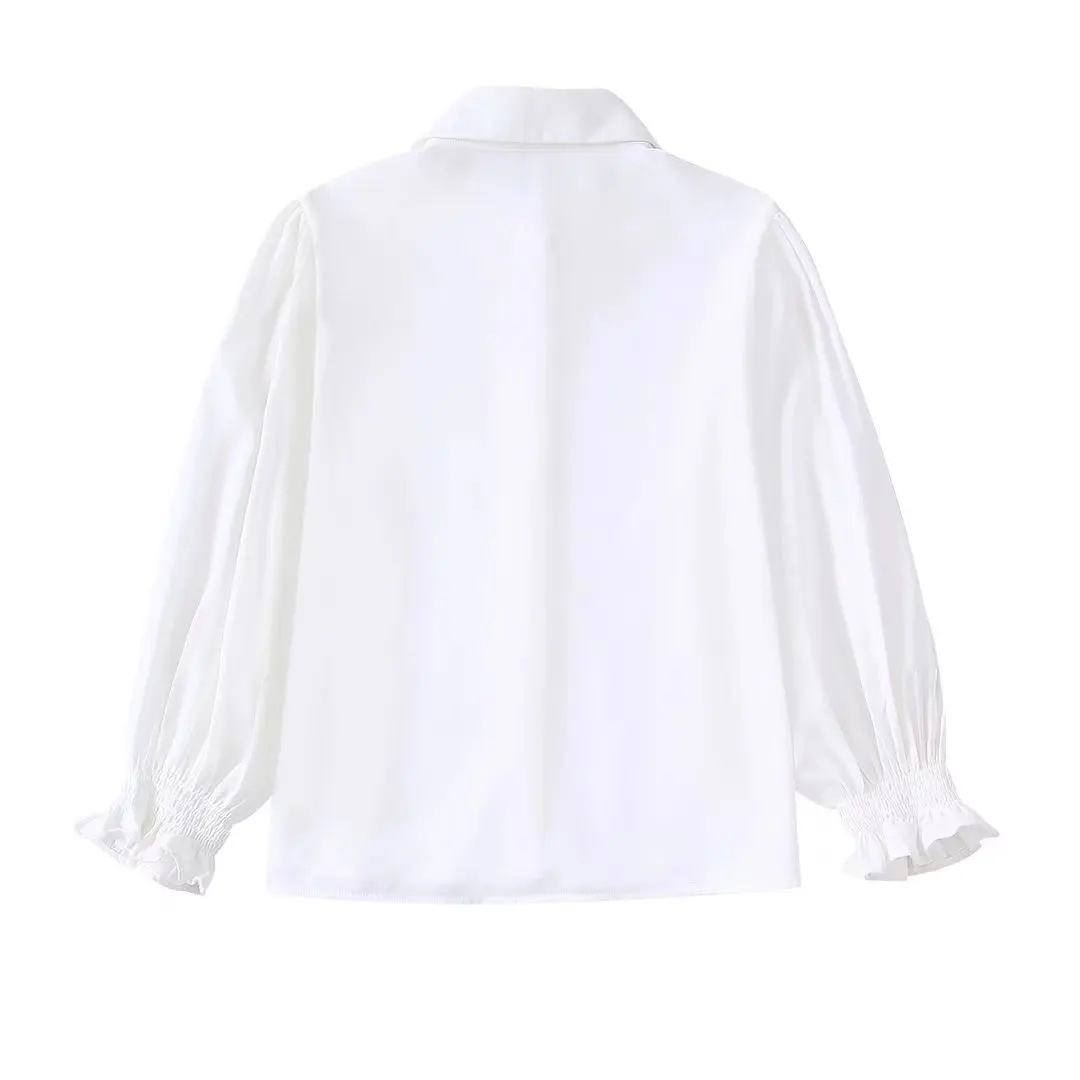 2022 summer new European and American Feng Shui diamond decorative Lapel shirt blouse |