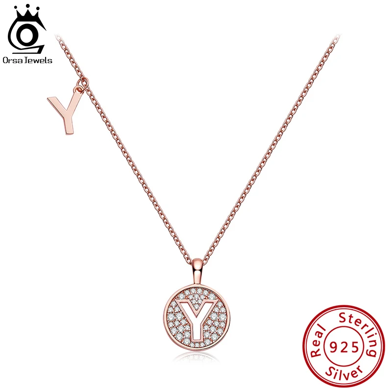 

ORSA JEWELS Initial Letter Moissanite Pave Pendant Men Women Rose Gold Plated 925 Sterling Silver Name Necklace Jewelry SMN50-Y