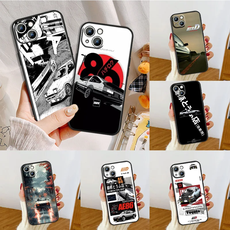 Черный телефонный чехол с аниме инициалом D для Apple iPhone 16 15 14 13 12 mini 11 8 7 Pro Max Plus