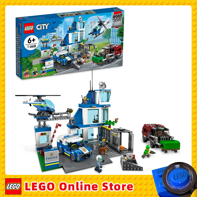 

LEGO City Police Station with Van, Garbage Truck & Helicopter Toy 60316 Gifts with 5 Minifigures and Dog Toy (668 Pieces)