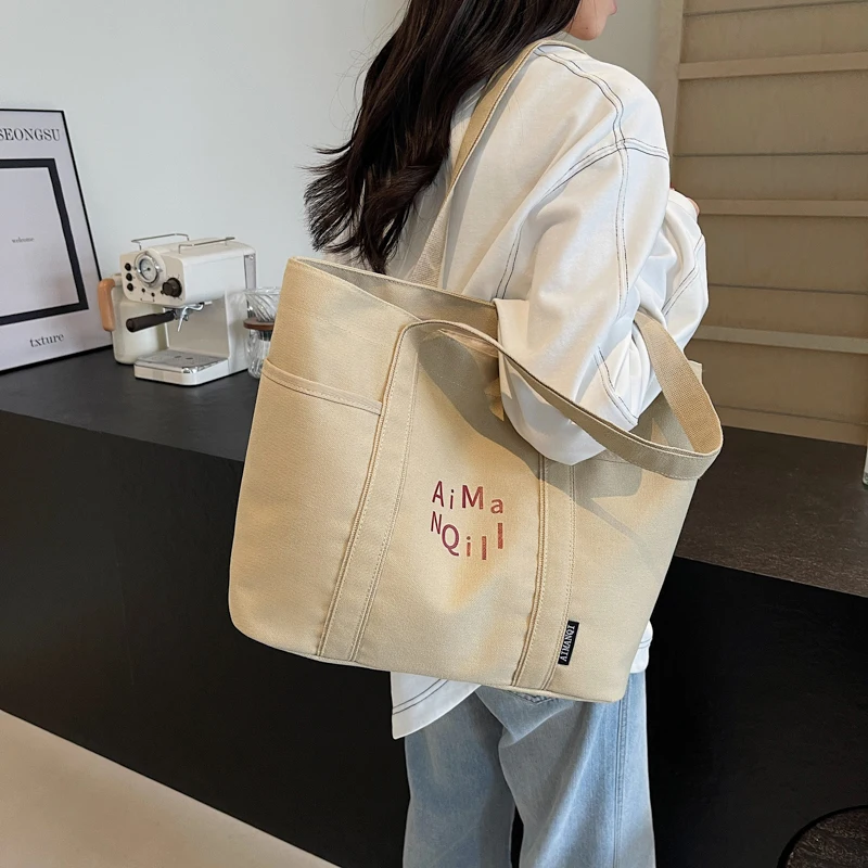 MUDUO 2024 студенческая холщовая сумка женская через плечо с несколькими карманами