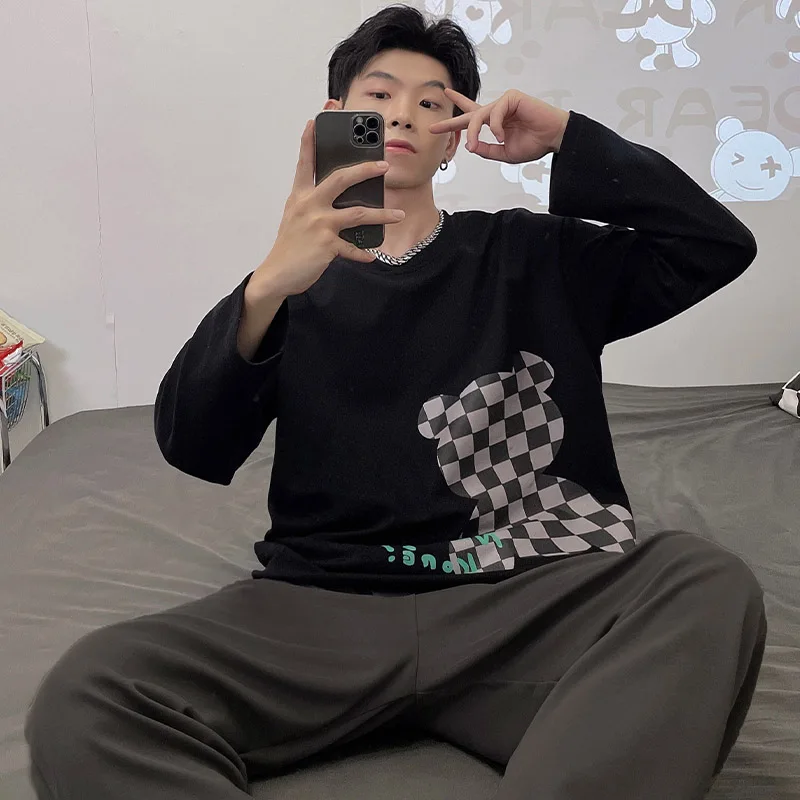 QUHENG 2022 Autumn Winter Men's Cotton Pajamas Winter Long Sleeved Trousers Sleepwear Sets Simple Casual Nightgown Lounge