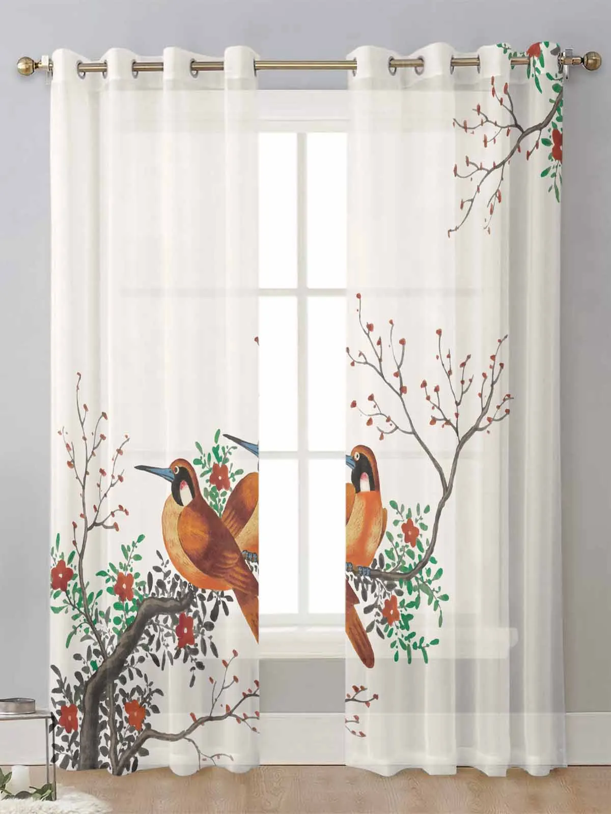 

Chinese Style Plum Blossom Bird Sheer Curtains For Living Room Window Transparent Voile Tulle Curtain Cortinas Drapes Home Decor