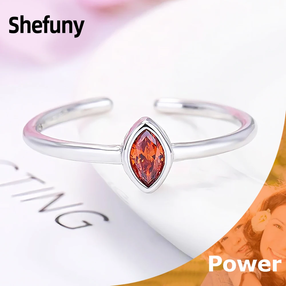 

Shefuny 925 Sterling Silver Marquise Adjustable Finger Rings Colorful Zirconia Flat Open Size Rings For Women Fine Jewelry Gift