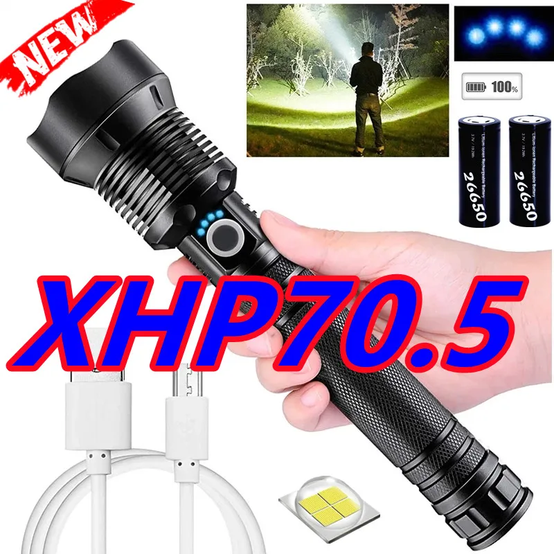 

2021New 800000LM XHP70.5 Powerful Led Flashlight Torch Tactical Flashlight 18650 XHP70 XHP50 High Power Rechargeable Flash Light