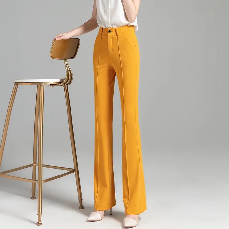 

Элегантные модные женские расклешенные брюки с высокой талией, новинка 2023, офисные женские Универсальные однотонные повседневные брюки с к...