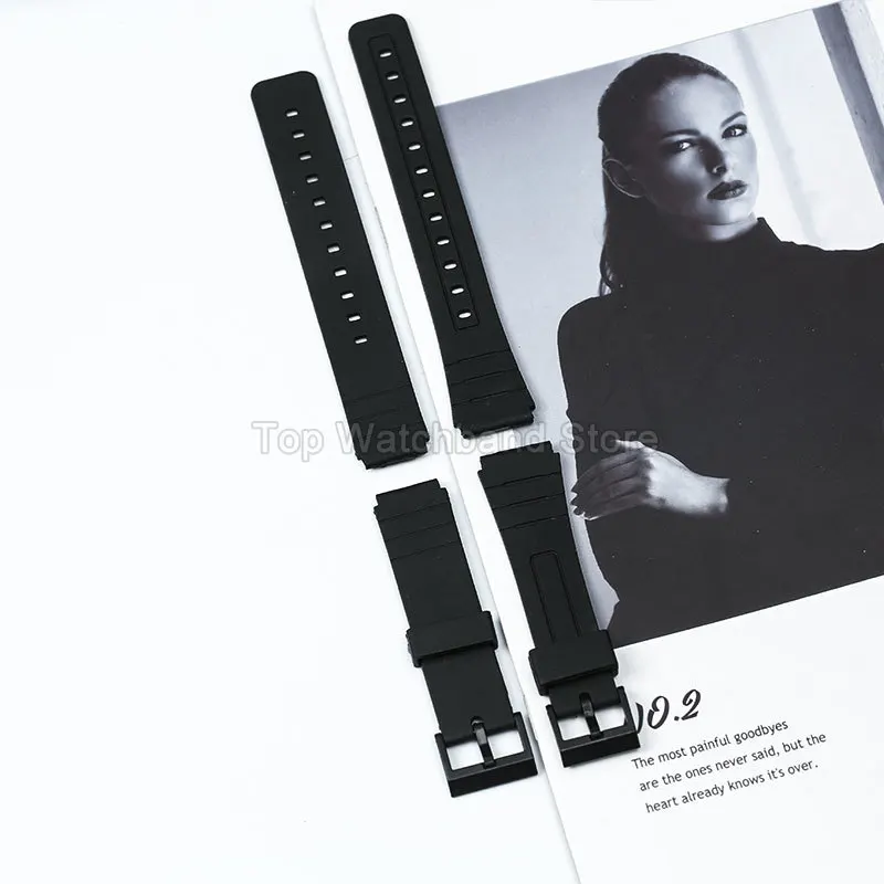 Фото Высококачественный резиновый ремешок из смолы для Casio MQ-24/58/71/76 MW-59, классический черный ремешок для часов, аксессуары, черный 16 мм №5