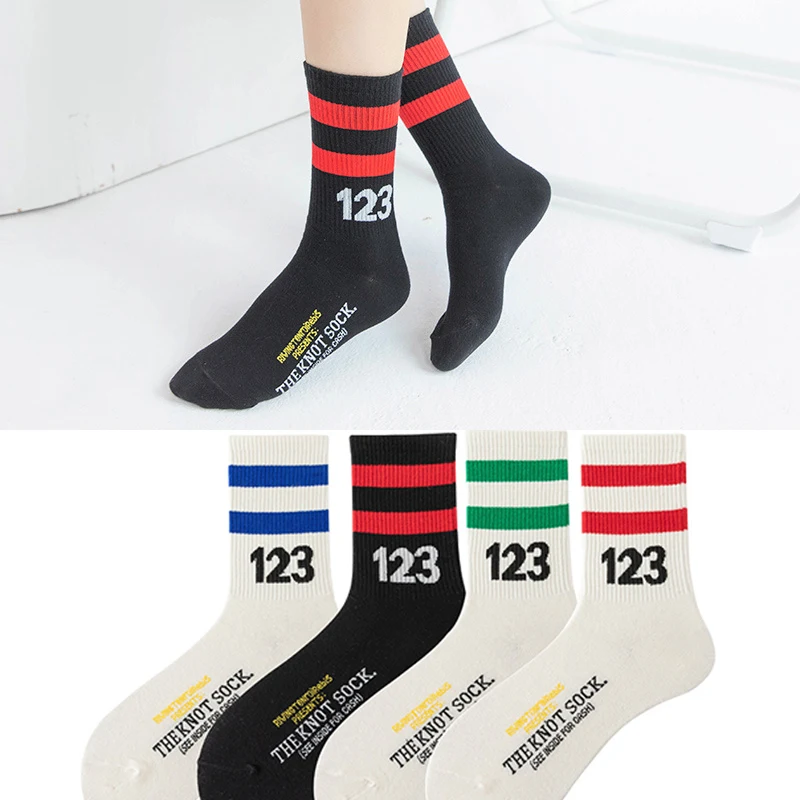 

Striped Digital Solid Color Socks Couple Tide Socks Cotton Men's and Women's Socks Women's Casual Cute Long Socks Sports Socks