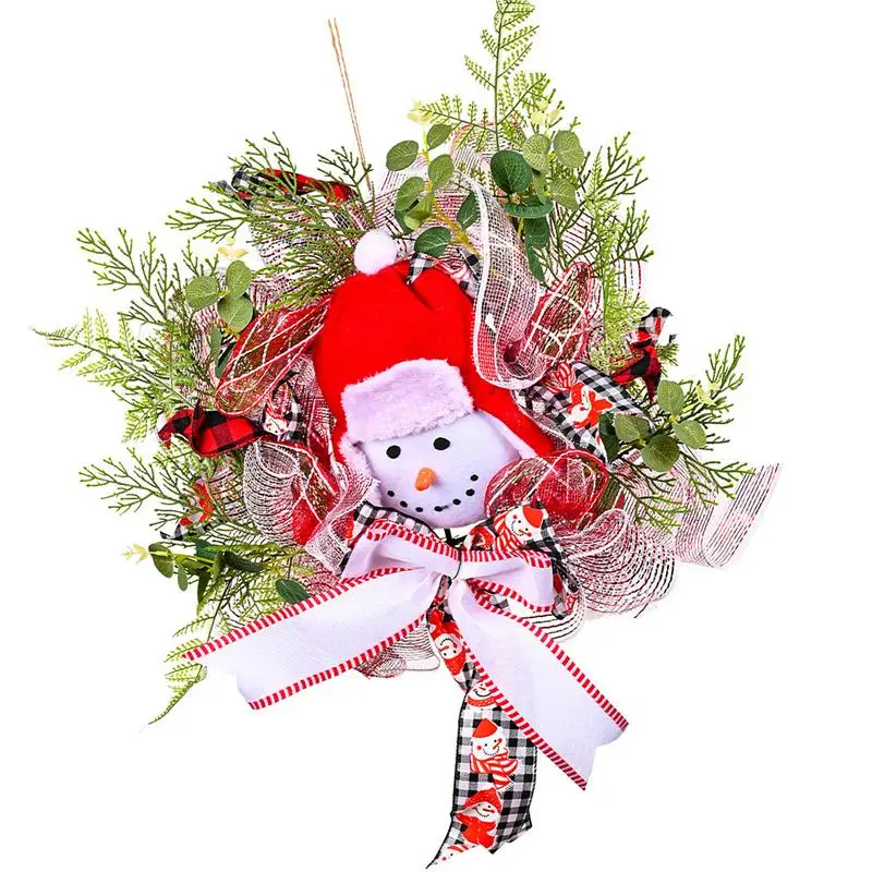 

Snowman Wreath Artificial Snowman Branches Leaf Wreath Hangable Decorative Garland For Wall Door Party Fireplace Window Indoor