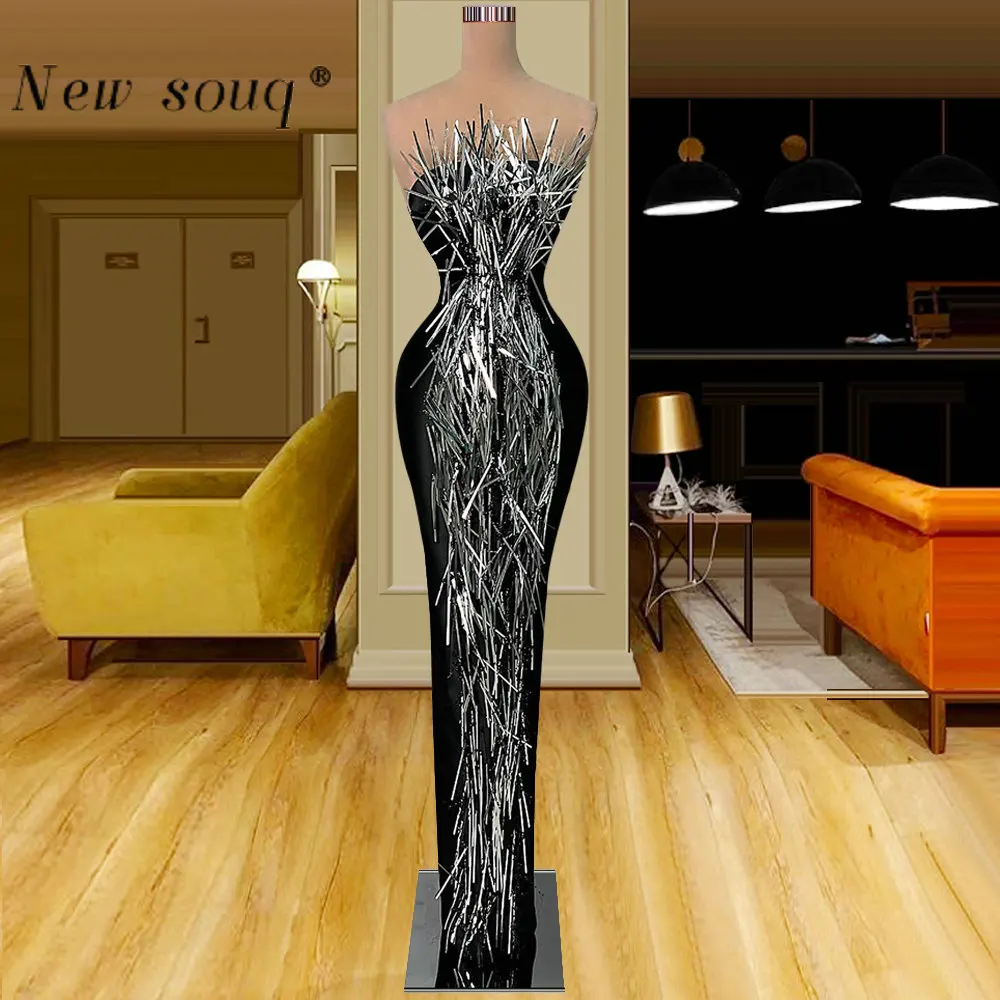 

Modern Fashion Long Black Strapless Mermaid Evening Dresses Features Silver Sequins Beaded Red Carpet Award Show Party Gowns