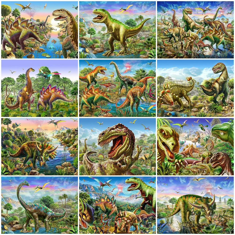 

Полноформатная Алмазная мозаика с животными динозавров, алмазная живопись, лес, пейзаж, вышивка крестиком, мультяшное настенное искусство, ...