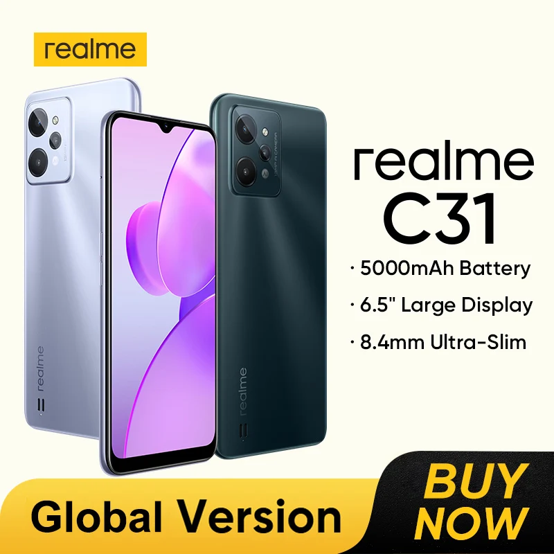 

realme C31 New Smartphone 6.5'' Display Powerful Octa-core Processor 5000mAh Battery 13MP AI Triple Camera 3-Card Slot NFC 8.4MM