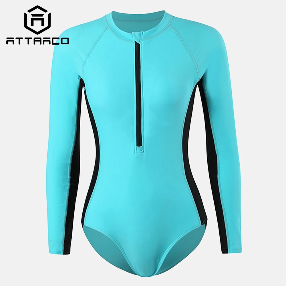 

Привлекательный женский слитный купальник с длинным рукавом, с круглым вырезом и молнией, костюм для серфинга UPF 50 +