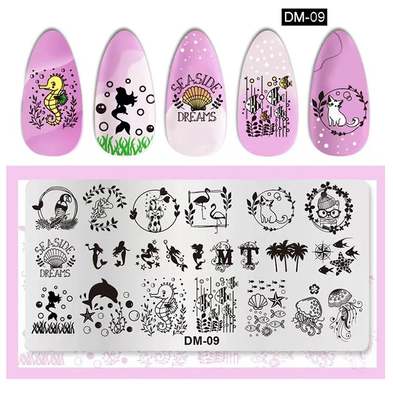 Пластины для стемпинга ногтей с изображением животных цветочные листья