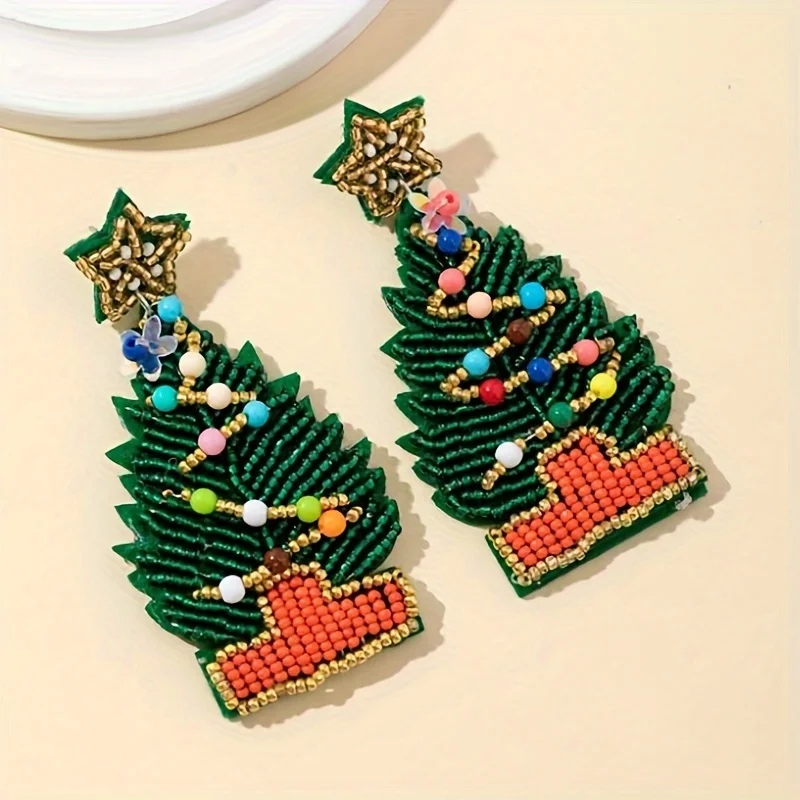 Богемные Висячие Серьги Ручной Работы В Форме Рождественской Елки И