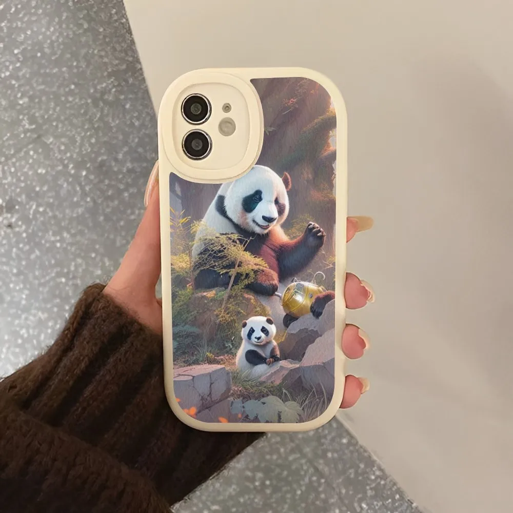 Чехол для телефона из жесткой кожи с китайским медведем и пандой iPhone 14 13 12 Mini 11 Pro