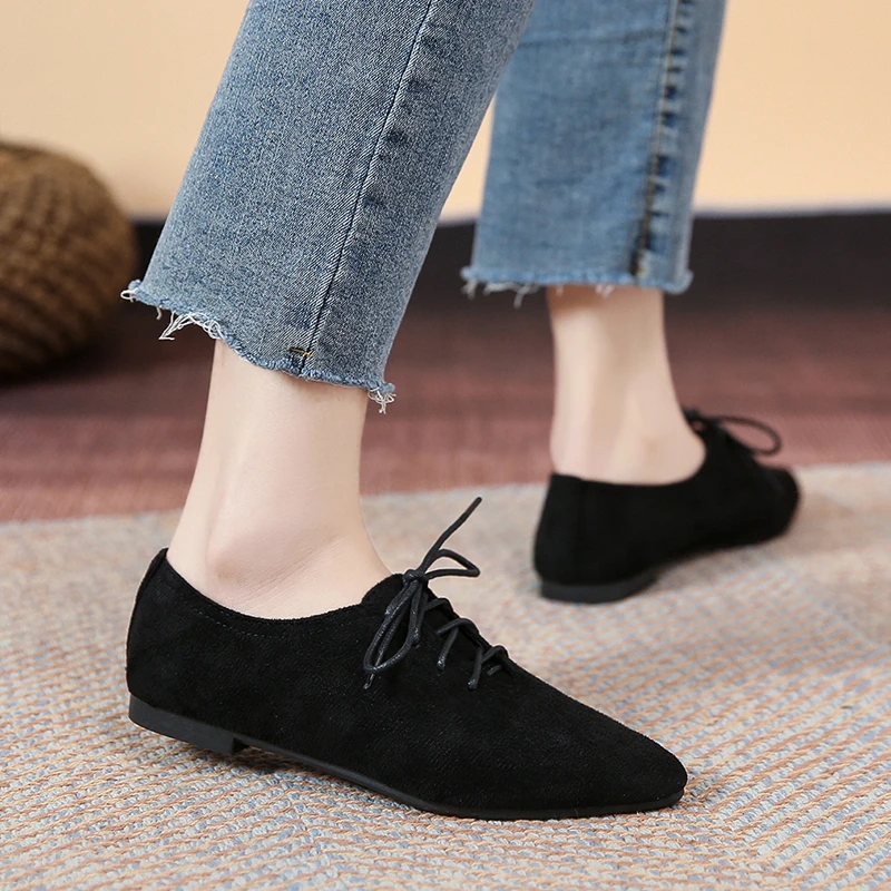 

Женские туфли с острым носком, замшевые туфли-лодочки из овечьей кожи на высоком массивном каблуке, черные туфли на шнуровке в стиле ретро, в...