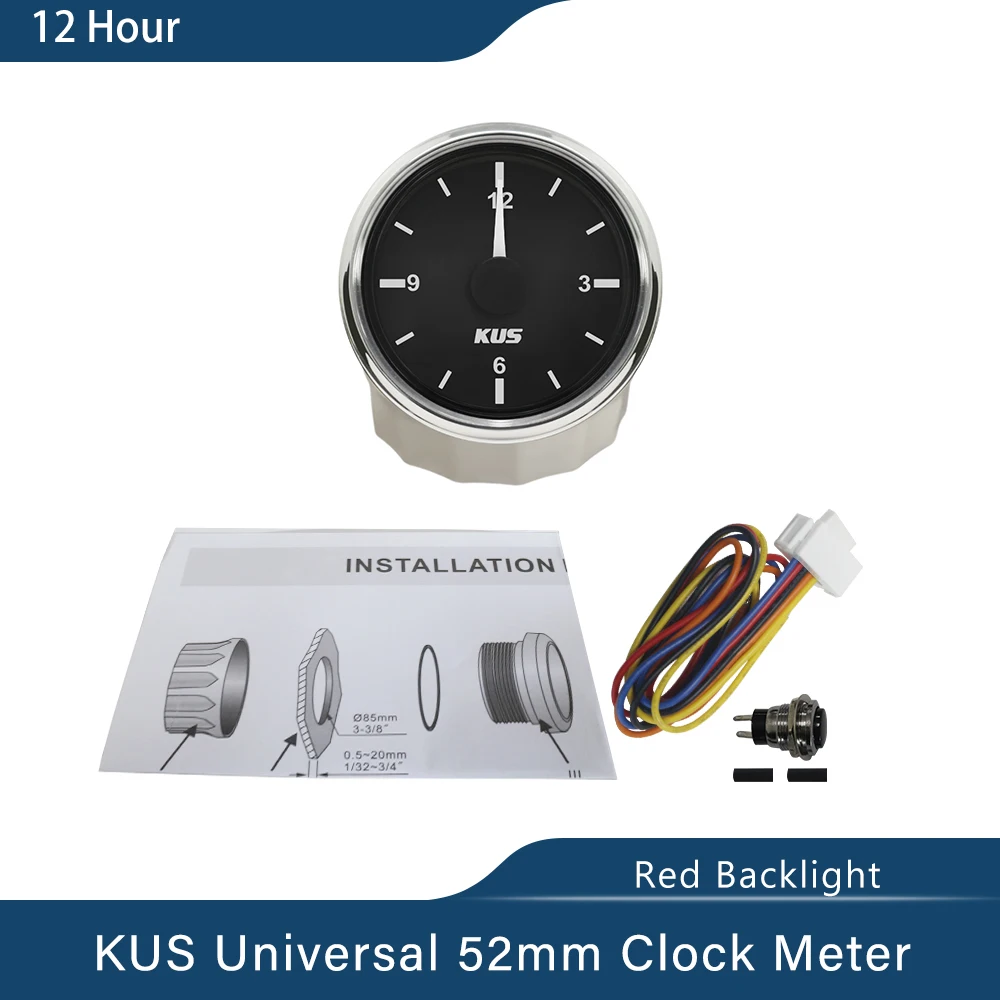 KUS универсальные автомобильные часы для лодки 12В 24В с красной подсветкой 52 мм круглые автомобильные аксессуары для яхты 12 часов