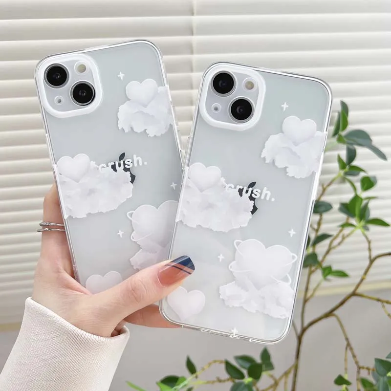 

Transparent Love Heart Cloud Camera Protection Clear Case For iPhone 13 Pro Max 12 11 XR X XS Max 7 8 Plus SE2022 2020 Cover