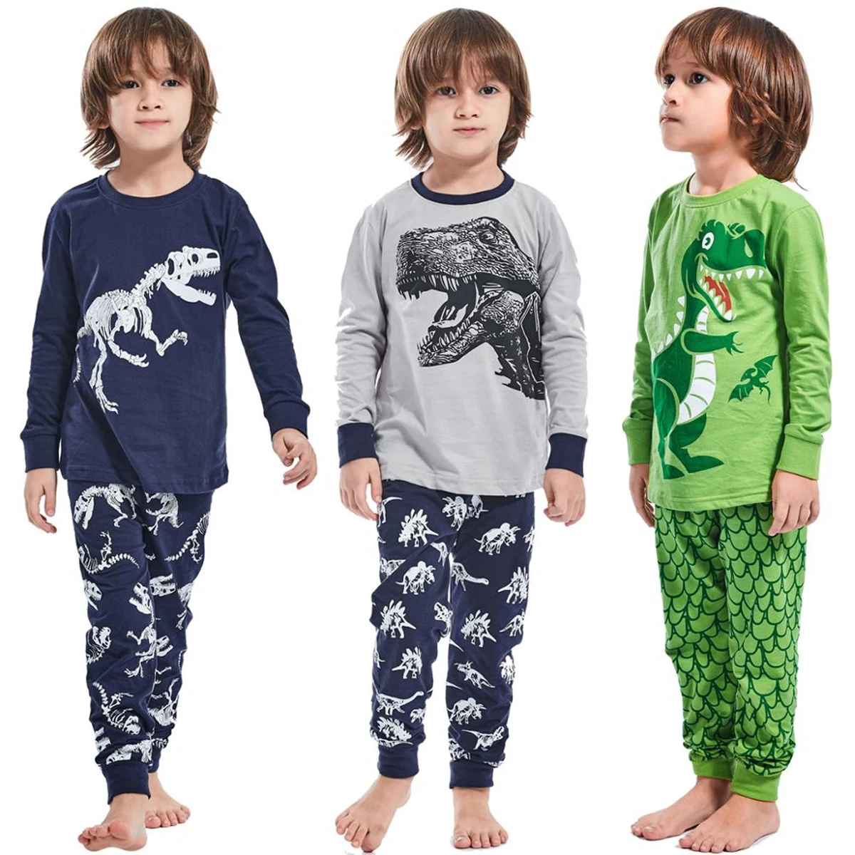 

Boys Dinosaur Pyjamas Kids T-Rex Pajamas Child Tyrannosaurus Pijamas Cotton Pjs Long Sleeve Sleepwear 2pcs Sets