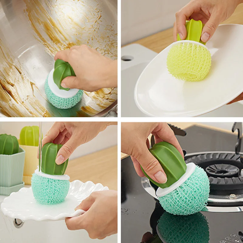 

Нанометр, чистящий шарик, бытовая кухонная щетка для чистки, щетка для мытья посуды С КАКТУСОМ, щетка для мытья посуды с ручкой, чистящие инструменты