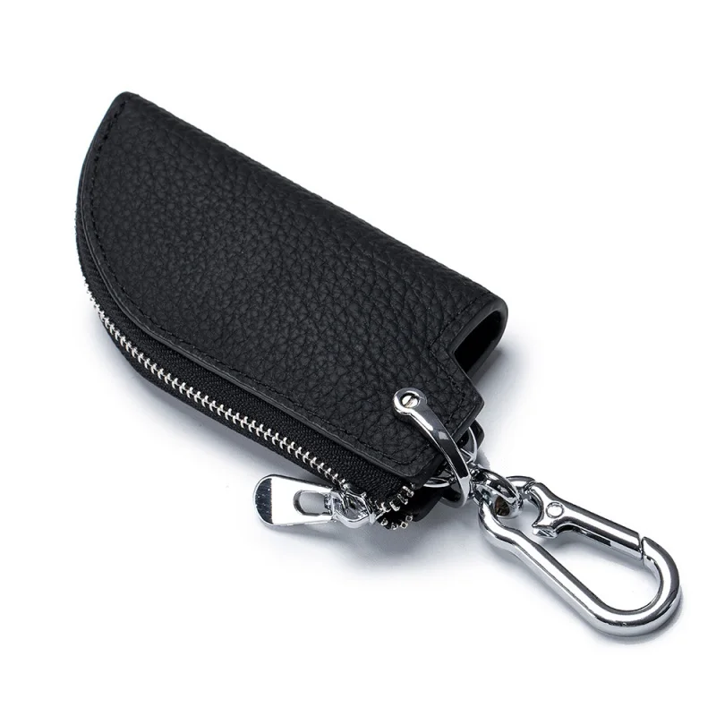 New Genuine Leather Zipper Car Key Bag Men's  Cowhide Waist Hanging Car Key Holder Multi-Functional Home Keychain Wallet