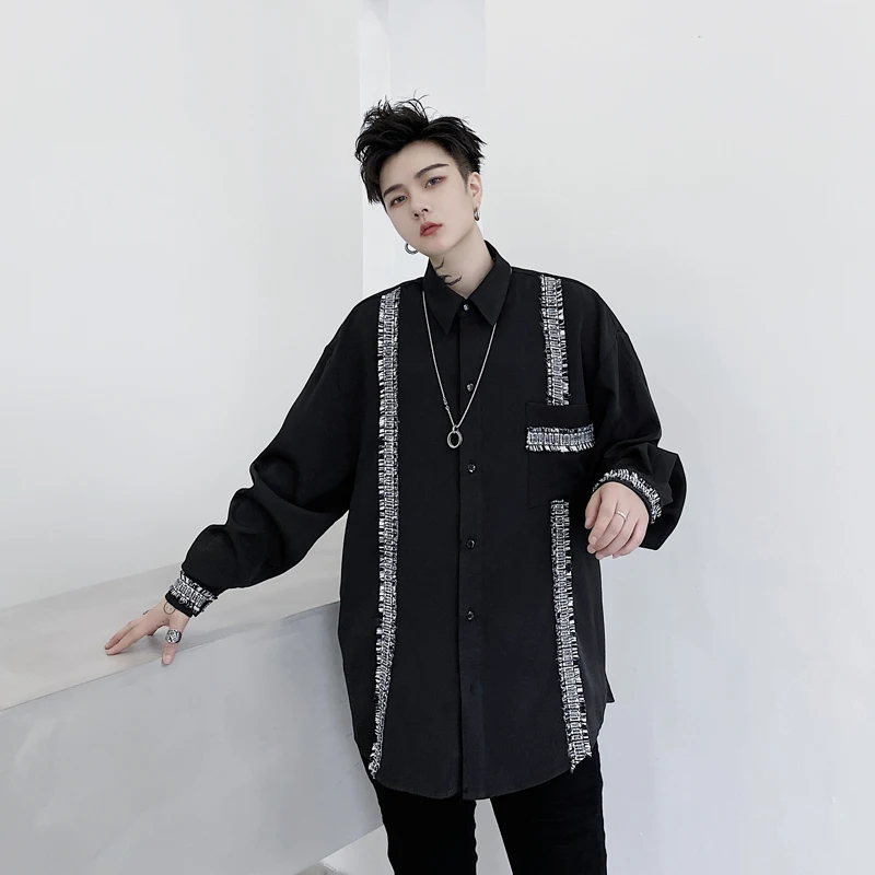 

Новинка 2023, модная мужская блузка с длинным рукавом, корейская модная рубашка на пуговицах, красивые топы, повседневная мужская одежда на весну и осень, B07