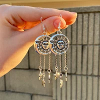 handmade mismatch sun moon and star drop earrings celestial tibetan silver color giftwiccapagancrescent moon earrings