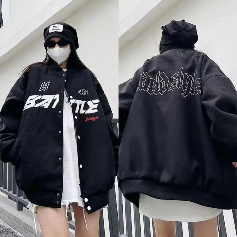 

Street Retro Embroidered Baseball Uniform Men Women Trend 2022 Loose Breasted Stand Collar Flight Jacket