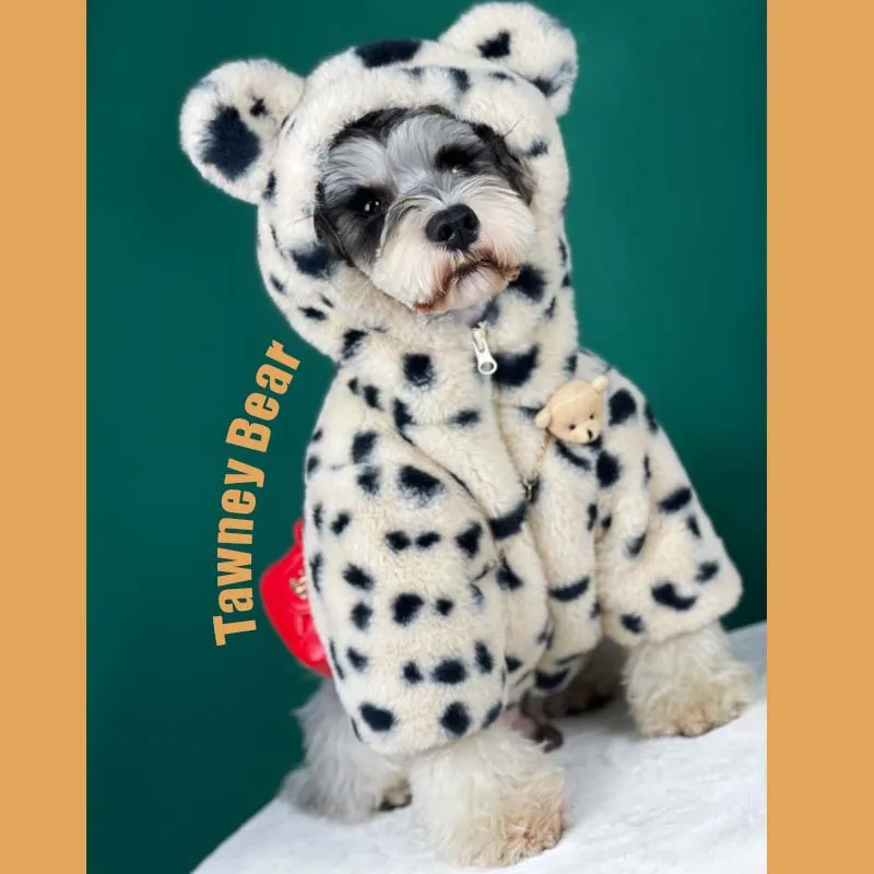 

Luxury Fashion Pet Dog Clothes Winter Plush Padded Hoodie Spotted Pattern Coat French Bulldog Schnauzer Poodle Puppies Clothing