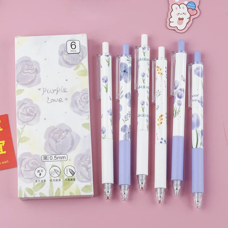 

Гелевые ручки 6 шт., фиолетовые с цветочным принтом
