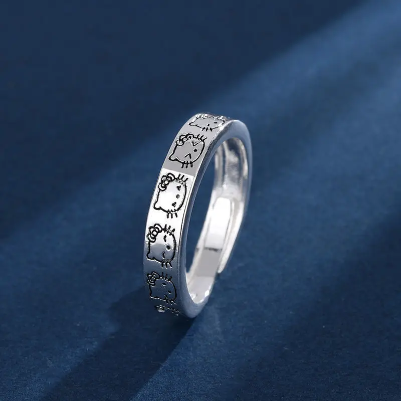 Hello Kitty S925 Sterling Silver Adjustable Couple Rings for Men and Women Cute High Sense Openings To Send Lover Gift