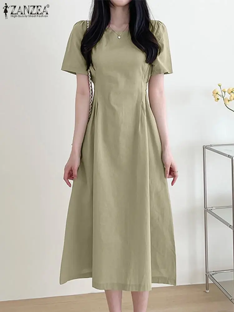 

Женское элегантное платье-миди с круглым вырезом