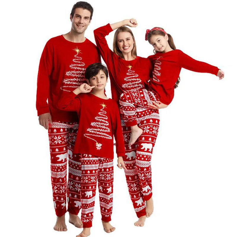 Christmas Jammies For Family Pajamas Set Father Mother Sleepwear Top+Pants Kids Baby Nightgown Xmas Matching Outfits Dog Clothes