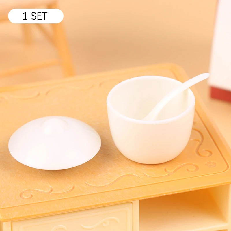 

1Set 1:12 Dollhouse Miniature Circular Cooking Soup Pot with Cover Spoon Tableware Kitchen Model Decor Toy Doll House Accessorie