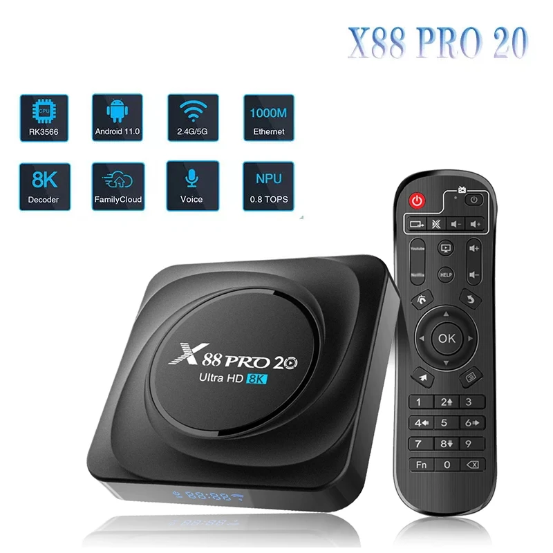 

ТВ-приставка X88 PRO 20 на Android 11, 8 + 64/128 ГБ, HD 8K, 4 ядра