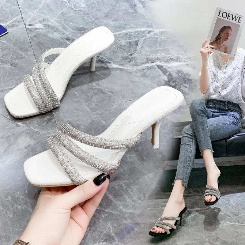 

Сланцы женские на высоком каблуке, сандалии со стразами, пикантная модная Клубная обувь для ночного клуба, лето