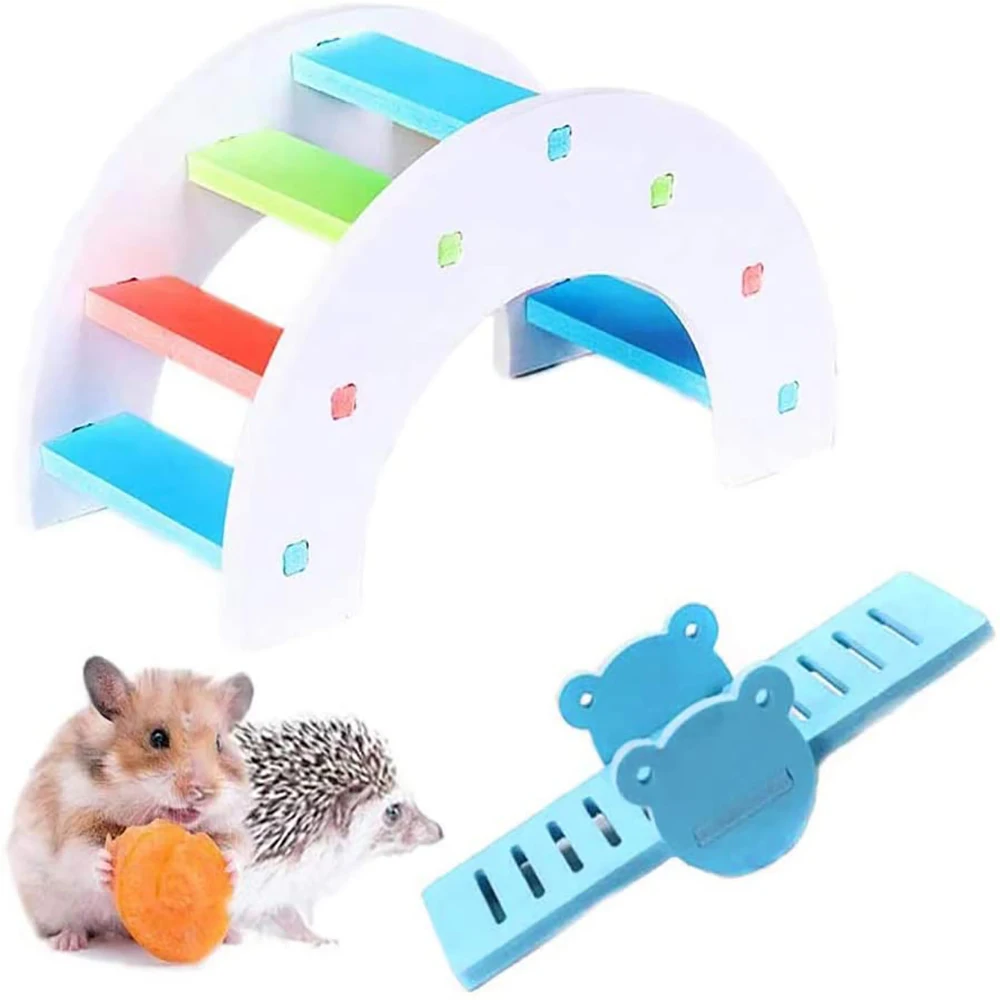 Hamster Toys DIY Wooden Rainbow Bridge Sports Exercise Toy Set Suitable for Hamster Nest Mouse Hedgehog Lizard Small Animals