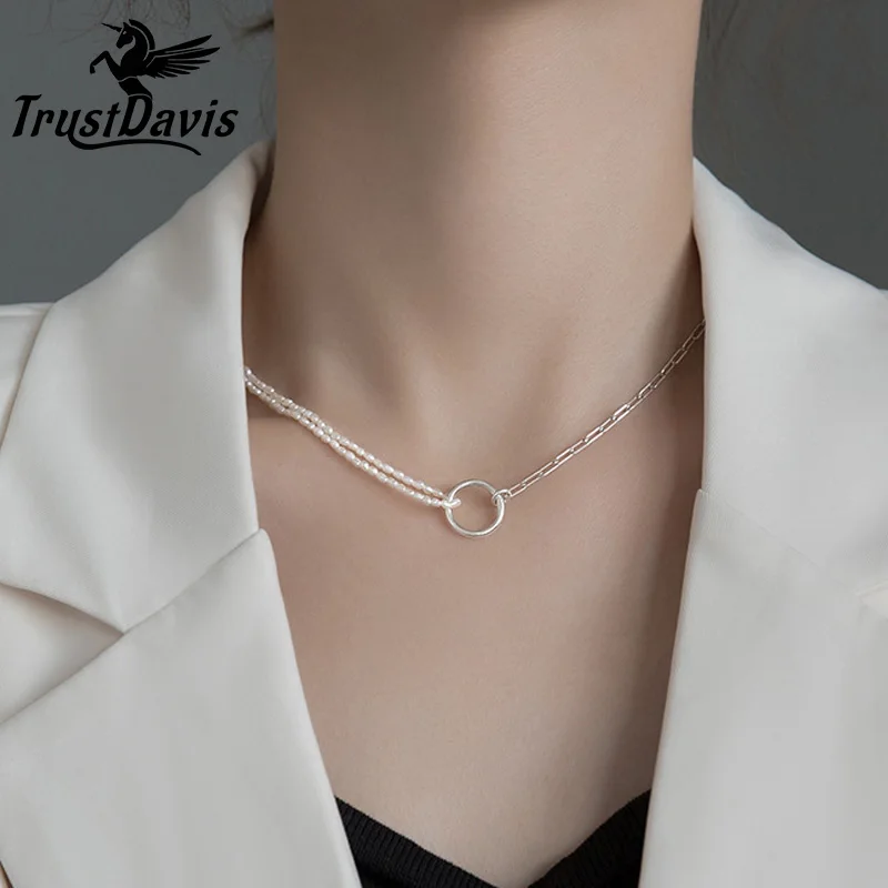 

Trustdavid Настоящее серебро 925 пробы Мода барокко Жемчуг круглый кулон ожерелье для женщин Свадебные ювелирные изделия DA1756