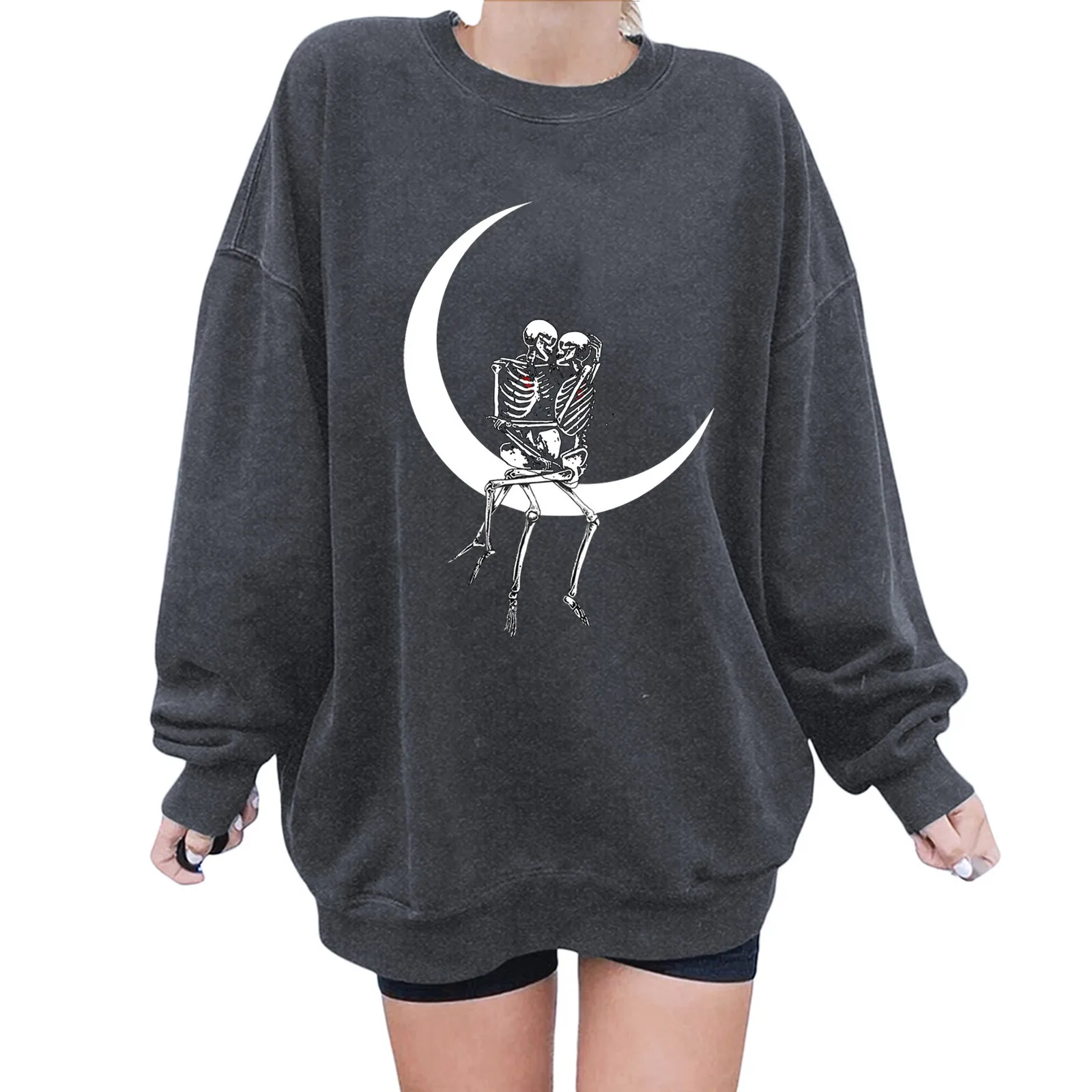 

Женские повседневные брюки с длинным рукавом и круглым вырезом, с принтом скелета