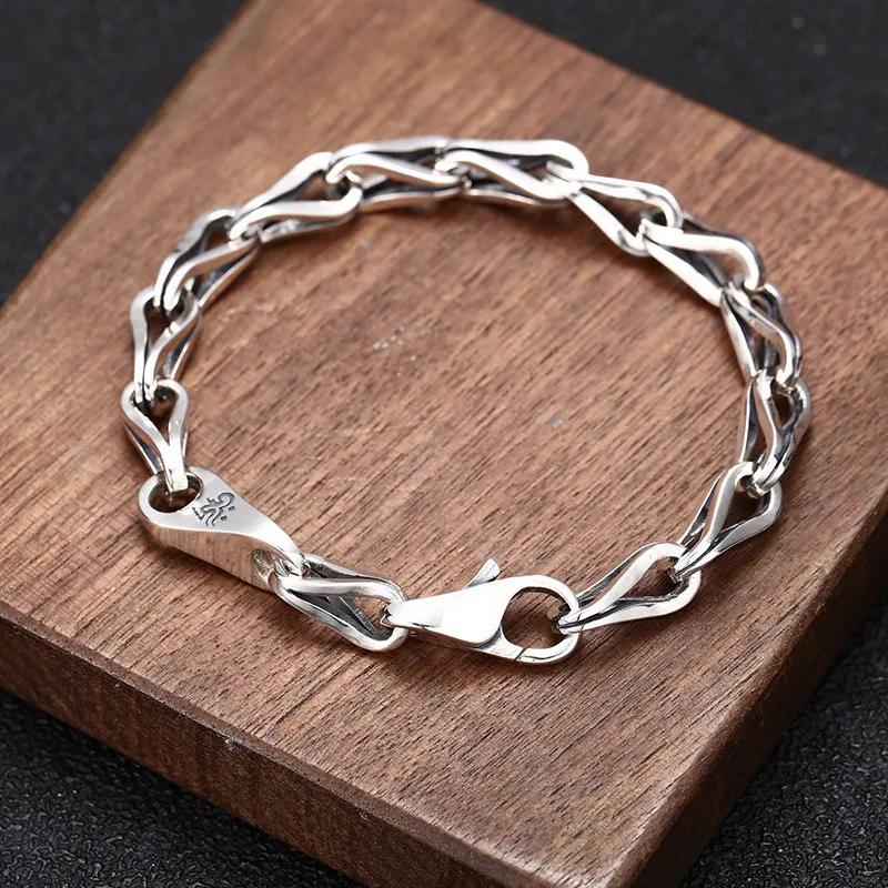 

Браслет из серебра 925 пробы в ретро-стиле для мужчин, простое модное ювелирное изделие из тайского серебра с мантрой и семенами дыни, Подароч...