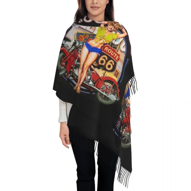 

Americana Route 66 Scarf Wrap Women Long Winter Warm Tassel Shawl Unisex America Highway Scarves