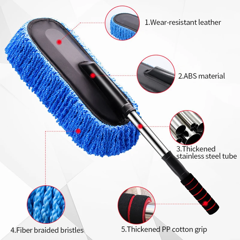 Stretchable Handle Car Washing Mop 3pcs Microfiber Cleaning Kit Brush Towel Car-Detailing Wash Tool Dust Remove Brushing | Автомобили и